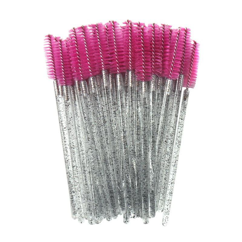 Crystal Handle Disposable Eyelash and Eyebrow Brush - 50 Pack Spiral Comb for Extensions