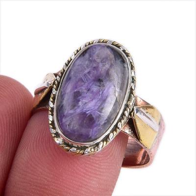 Natürlicher Charoit Edelstein Zweifarbig 925 Sterling Silber Schmuck Ringgröße 10 c7U50