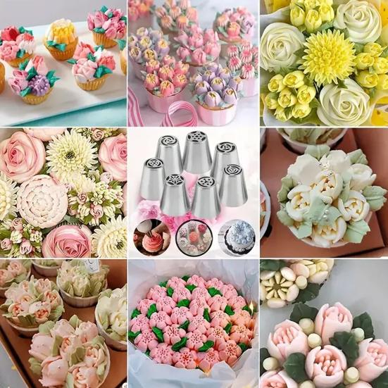 7Pcs Russian Piping Nozzle Set Stainless Steel Flower Tips