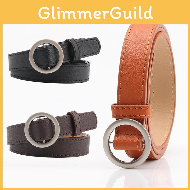 Minimalist Faux Leather Belt For Women With Alloy Round Buckle For Daily Use
