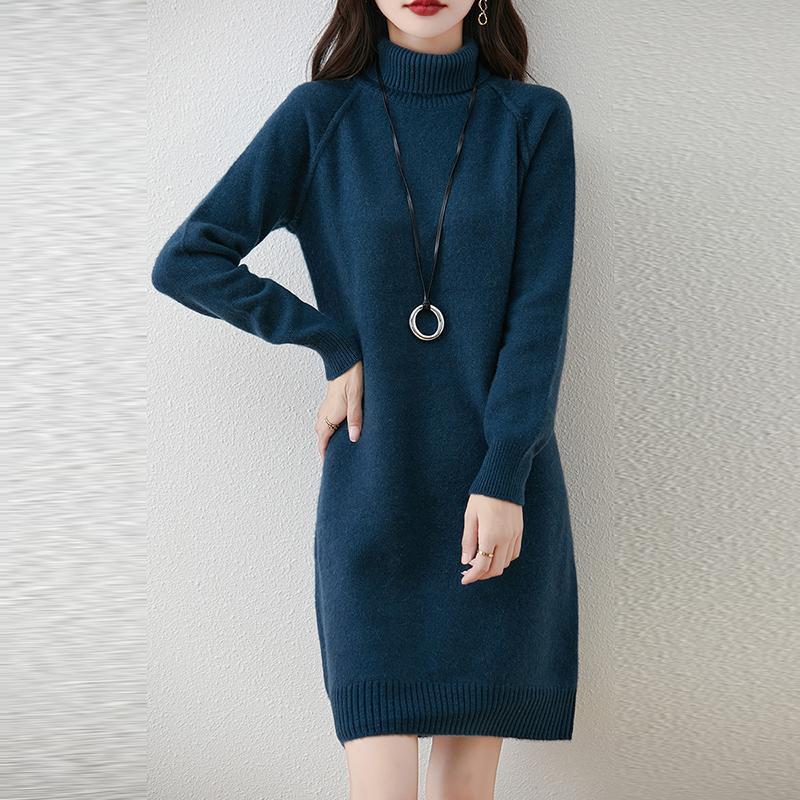 

Женское платье-свитер 100% шерсть MODERN NEW SAGA Водолазка вязаный длинный пуловер зимние джемперы шерстяное длинное платье женское L темно-синий