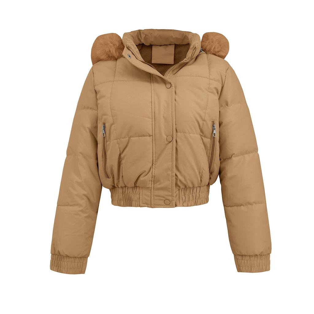 Damska krótka zimowa ciepła bawełniana kurtka jednorzędowa z zamkiem błyskawicznym