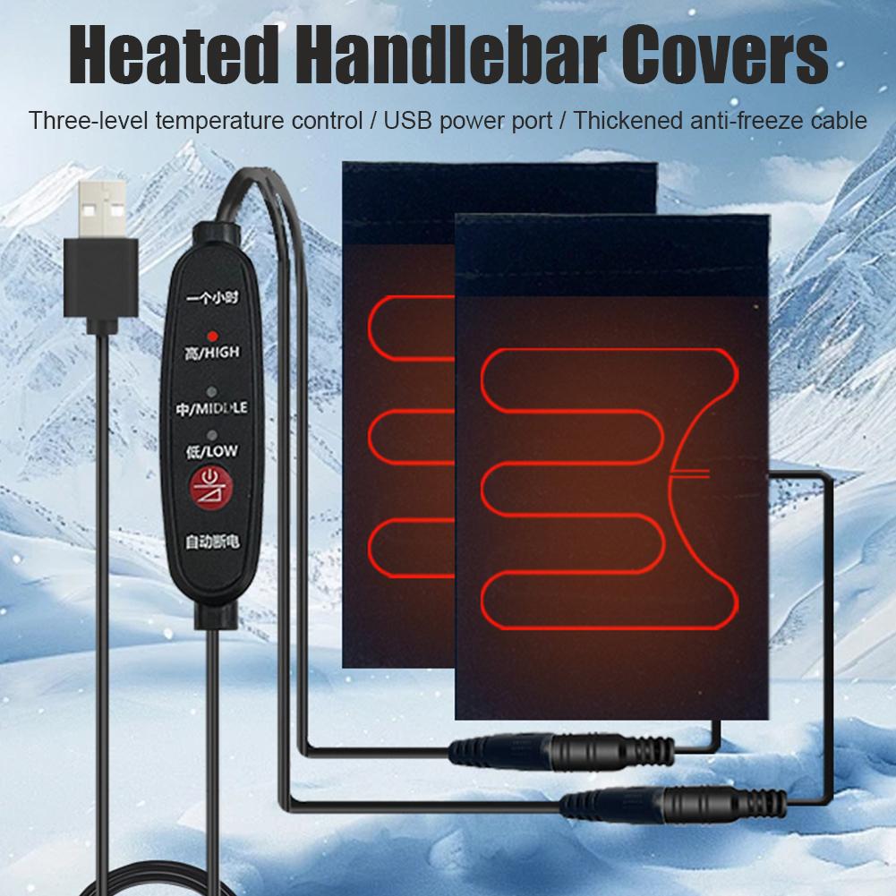 Winter 5V Motorcycle Heated Grips Cover 3 Gear Adjustable USB Electric Heating Handlebar Warmer Kit Motorcycle Accessories