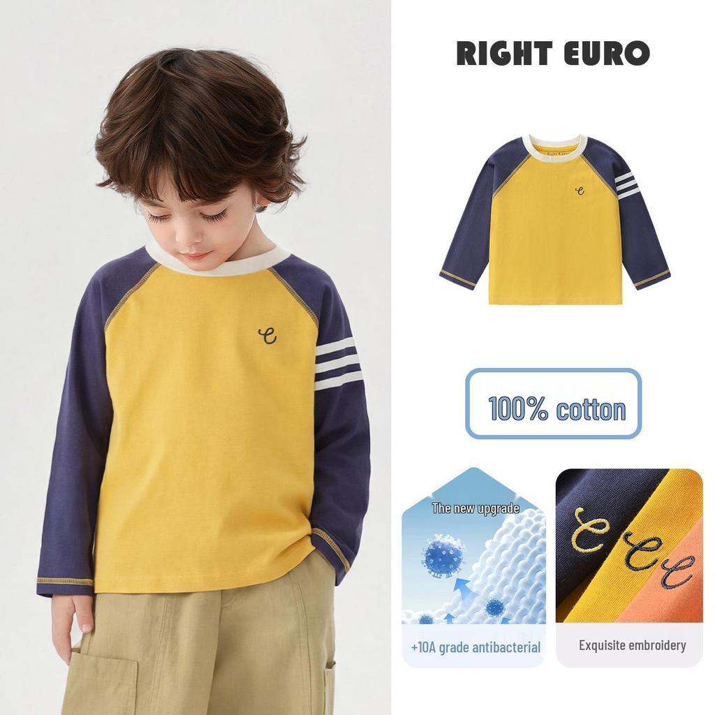 European Boys' Pure Cotton Long-Sleeved T-shirt - Spring/Autumn 2026 Trendy Kids' Base Layer