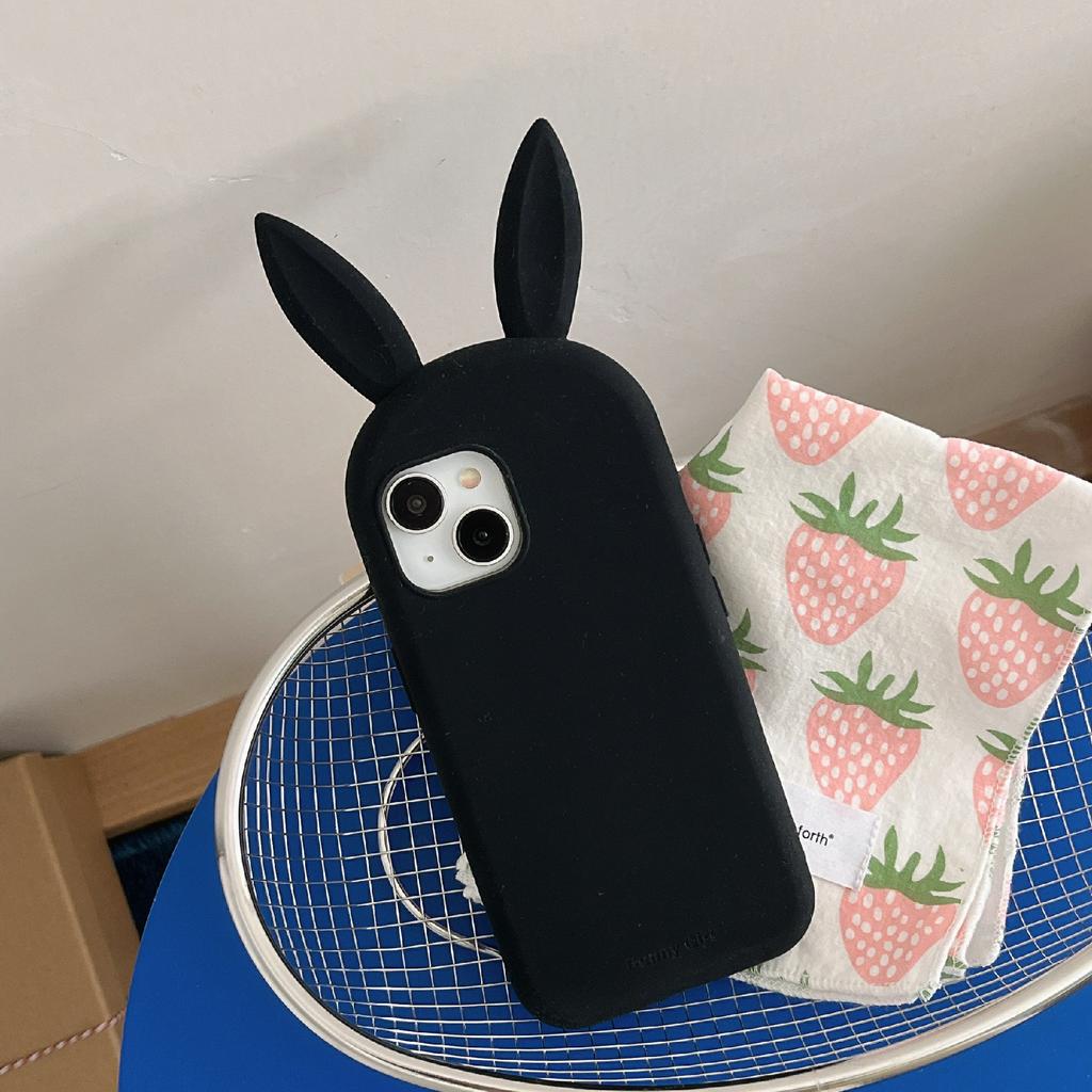 For iPhone 15 Silicone Case Cute Rabbit Ear Design Shockproof Phone Back Cover