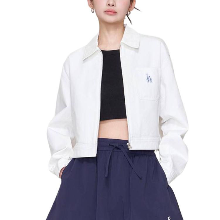 MLB Solid Color Polo Collar Zipper Long Sleeve Loose Jacket Women jackets 3FDKV0361-07IVS