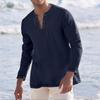Men's Casual And Fashionable Cotton And Linen Solid Color Round-neck Long-sleeved