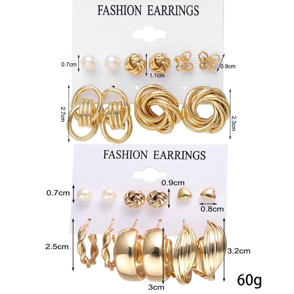 11 Pcs Fashion Boho Hoop Earring Set for Women Gold Color Bohemia Vintage Pearl Earring Heart Ear Studs Jewelry Gifts 2026 New