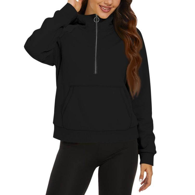 Women Fashion Long Sleeve Hooded Sweatshirt Casual Loose Fit Zipper Pocket Solid Color