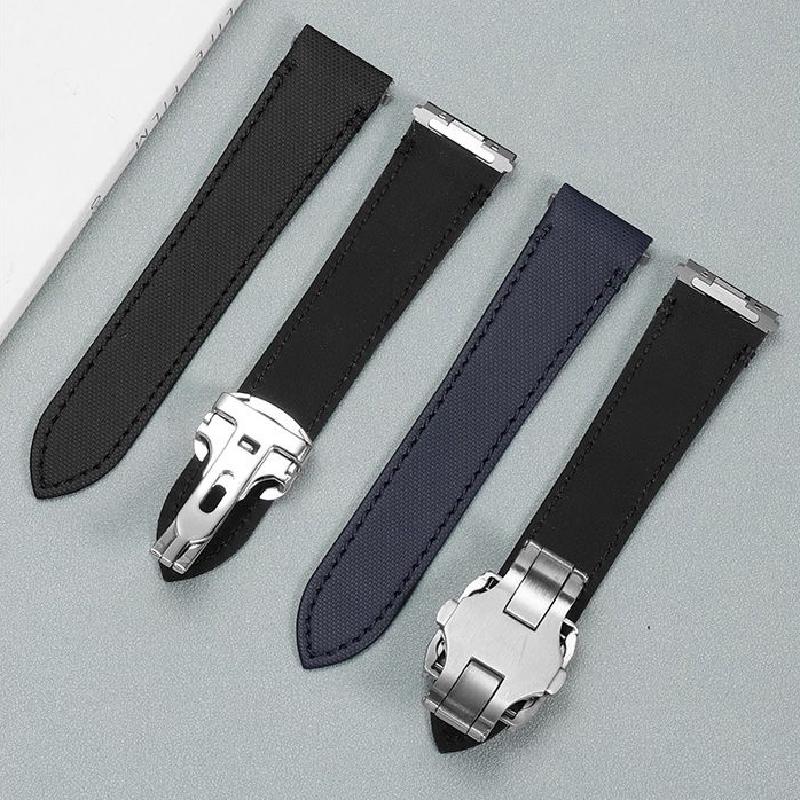 21mm Quick Release Nylon Strap For Cartier Santos Strap New W2SA0007 Medium Canvas Waterproof Sports Watchband  Black Blue