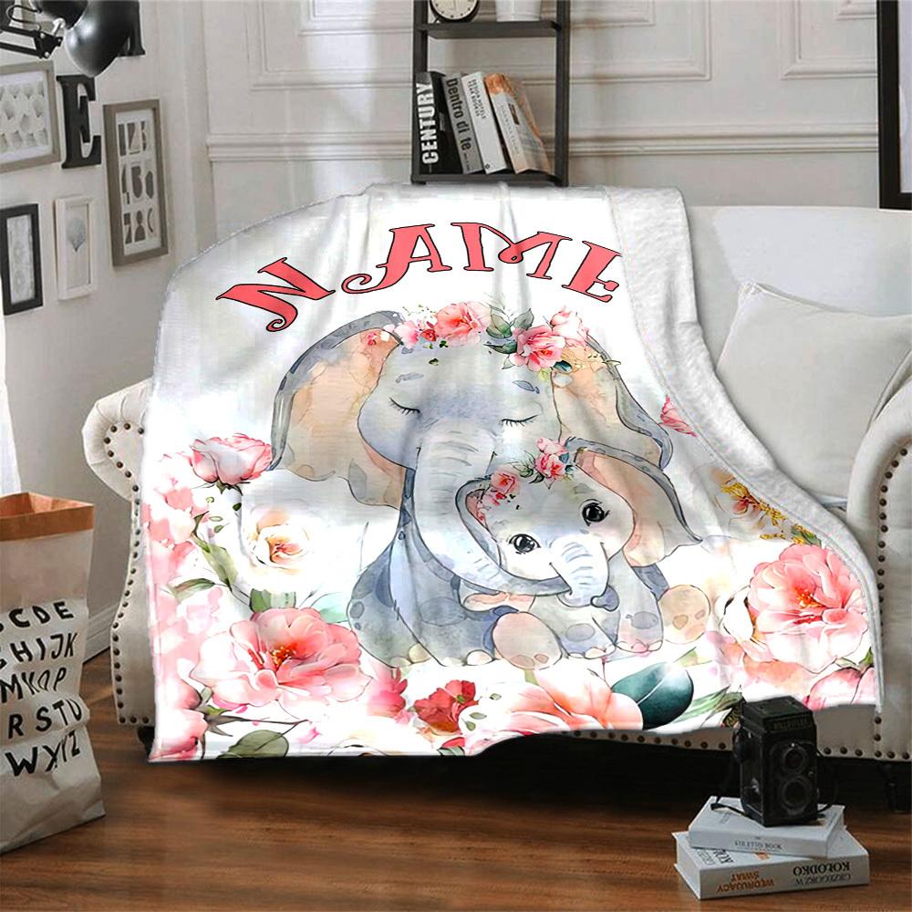 Elephant Floral Home Customize Your Name Blankets Comfortable Soft Lightweight Multiseasonal Blanket For Picnics Sofas Offices Beds Living Rooms