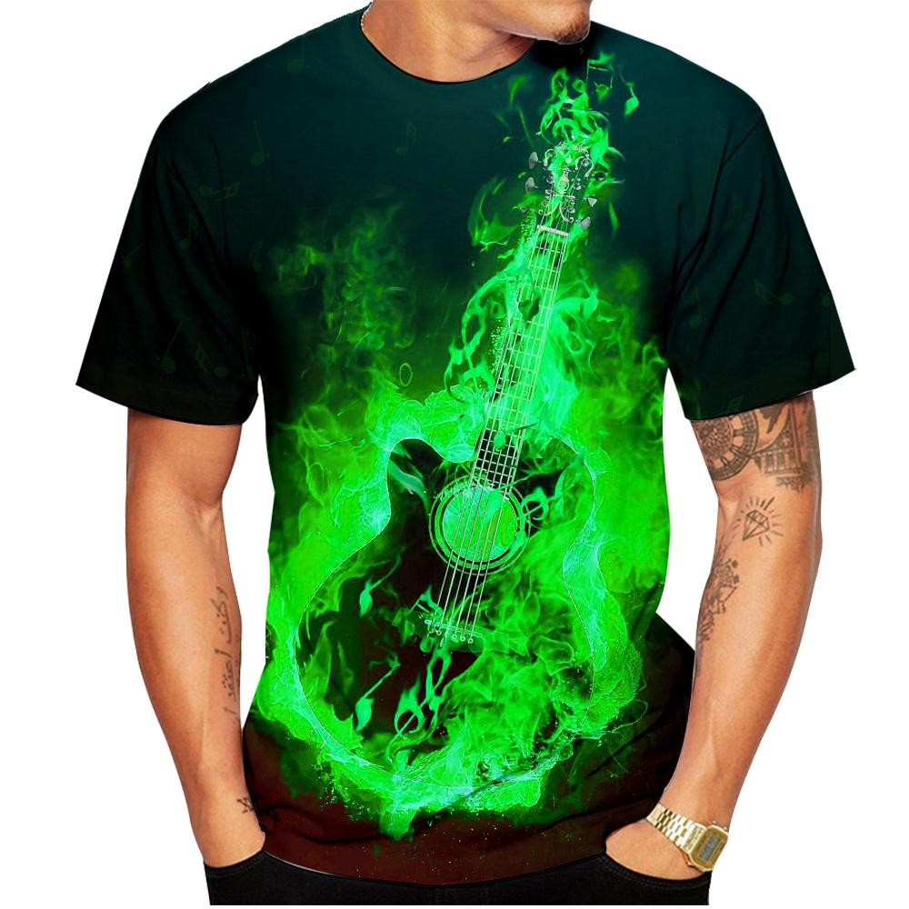 Summer Fashion 3D Piano Note Printed T-shirts Cool and Trendy Fashion Round Neck Short Sleeved Men's T-shirts