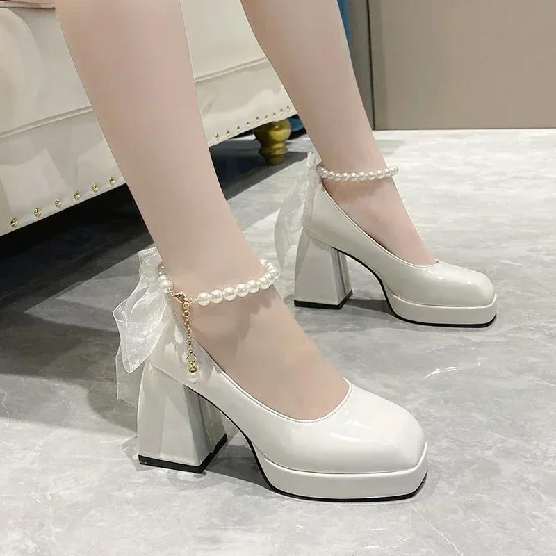 NEW Spring Autumn Woman’s Shoes Mary Jane High Heels Chunky Pumps Sweet Square Head Elegant Shoes for Female