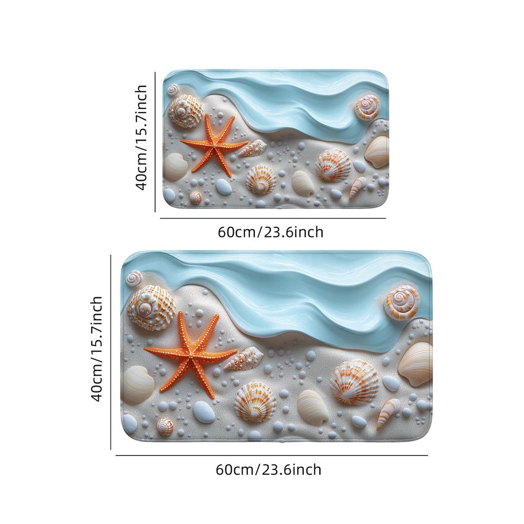1 Stück Badvorleger - rutschfest, schnelltrocknend, wasserdichter Polyester-Türvorleger, Strandwellen-Design, ideal für Badezimmer, Schlafzimmer, Küche
