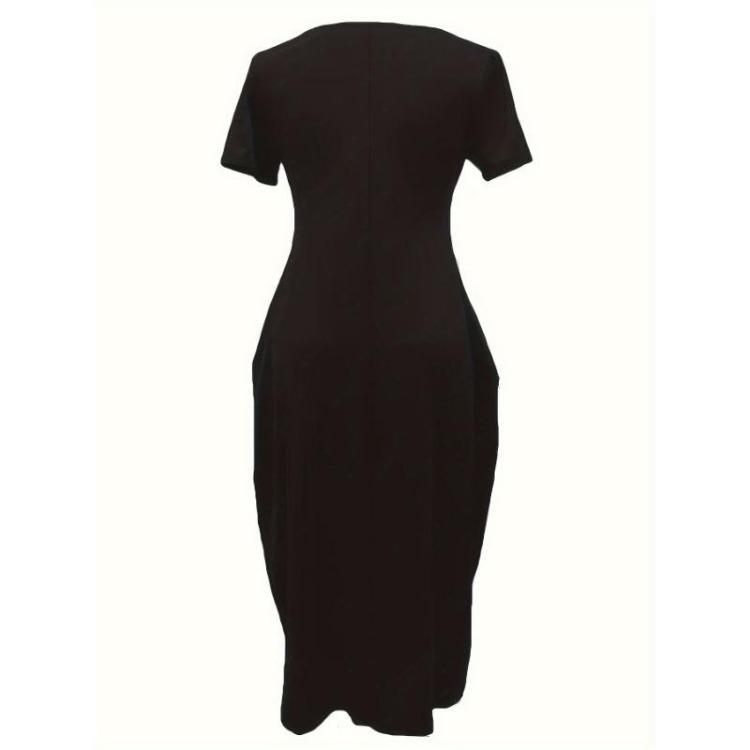 Women's Casual Maxi Dress Short Sleeve Simple Solid Dress With Pockets