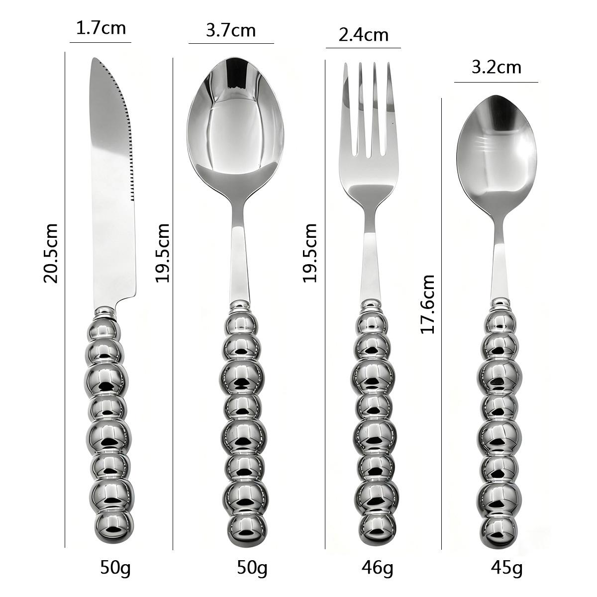 

Elegant Ceramic Pearl Handle Cutlery Set: Stainless Steel Knife, Fork, Spoon, Teaspoon, and Soup Spoon