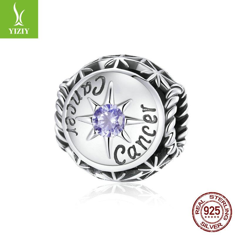 12 Constellation S925 Silver Beaded, Retro Style Fashion Color Zircon Diy Accessories Scc1725