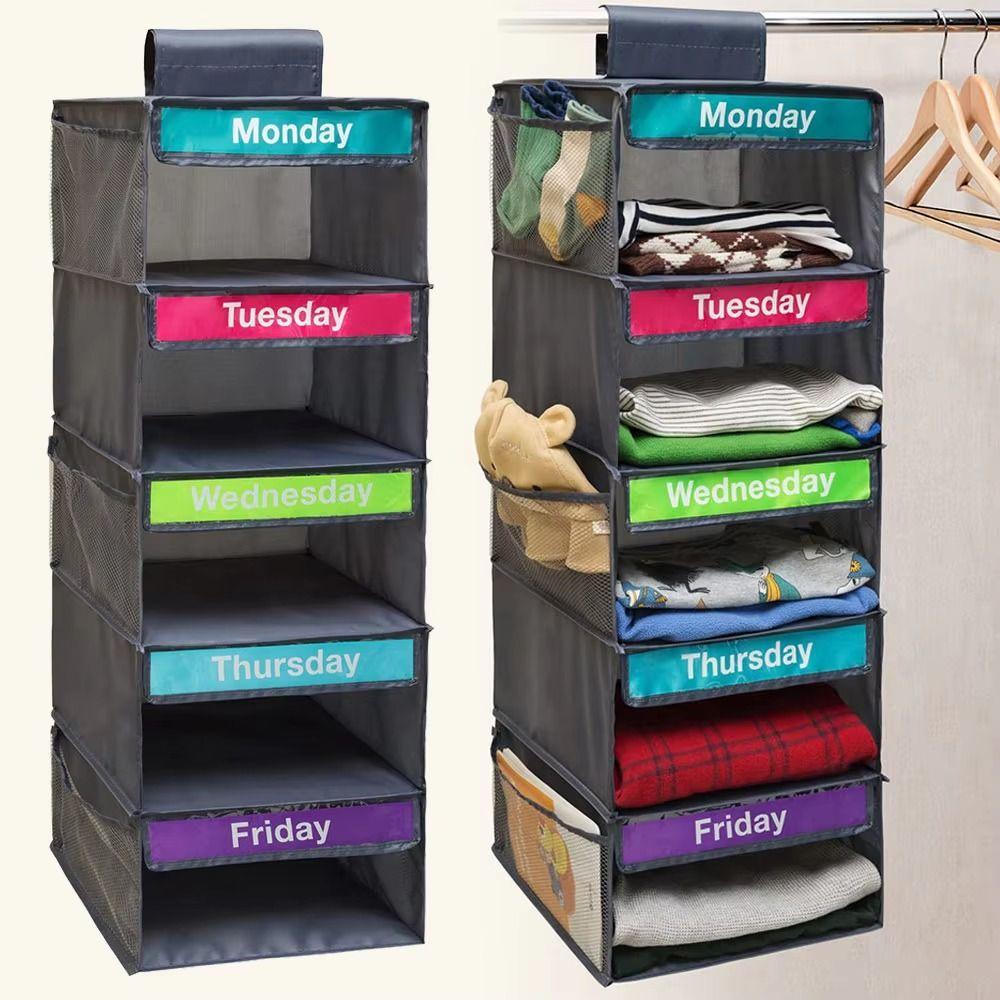 Foldable Kids Daily Clothes Organizer Side Pockets Closet Hanging Storage Bag  Socks