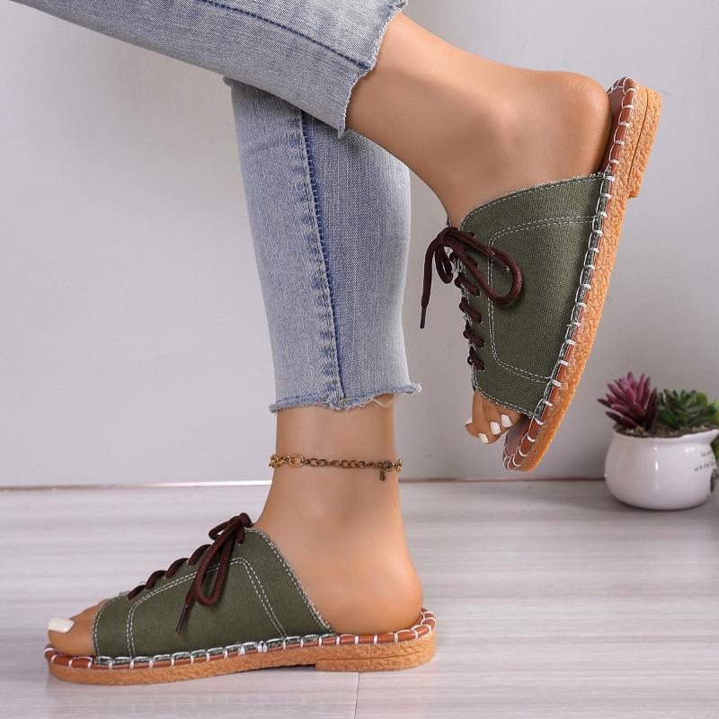 Fashion Plus Size 2025 Summer New Women’s Casual Slippers Outdoor Open Toe Lace Up Low Heel Slippers for Hot Sale Daily Rome Sandals