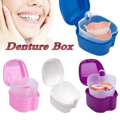 Denture Bath Case Dental False Teeth Storage Box W/ Hanging Net Container Box