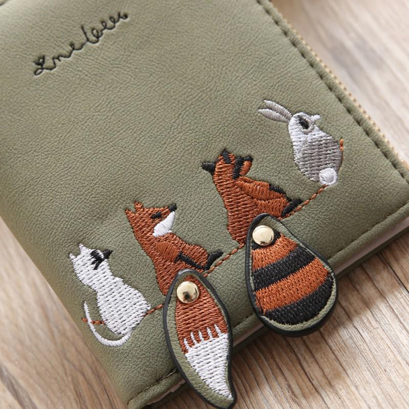 Girls Cartoon Embroidery Squirrel Short Wallet PU Leather Wallet Coin Purse Girls Cartoon Embroidery Squirrel Short Wallet PU Leather Wallet Coin Purse