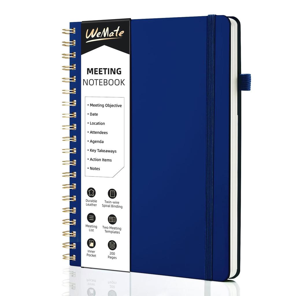 WEMATE Meeting Note Minutes Meeting B5 200 Pages Spiral Notebook Work Note Meeting Book Diary Notepad Dark Blue -