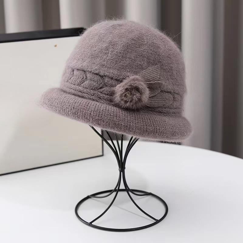 New Autumn and Winter Old Men's Hat for Women Knitted Versatile Warm Korean Version Rabbit Hair Thickened Fashionable Wool Pot Hat Grandma Style