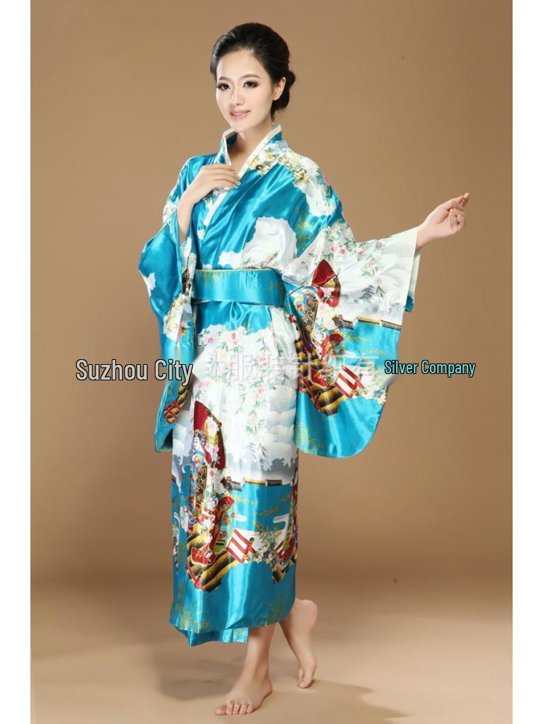 

Японское формальное кимоно для сценического выступления и фотосессии One Size озеро синий