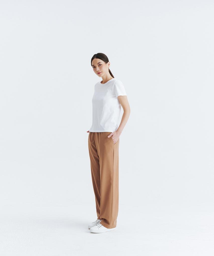 WHOLOVESART Unisex Semi-Wide Elastic Waist Slacks Light Camel
