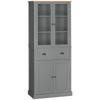 180cm Tall Kitchen Pantry Cupboard, Freestanding Storage Cabinet with 5 Tier, Adjustable Shelves, Drawer, Grey