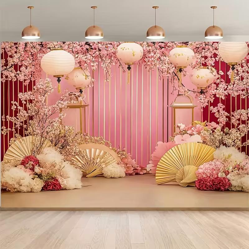 2D Oriental Sakura Themed Backdrop Photo Background Banner