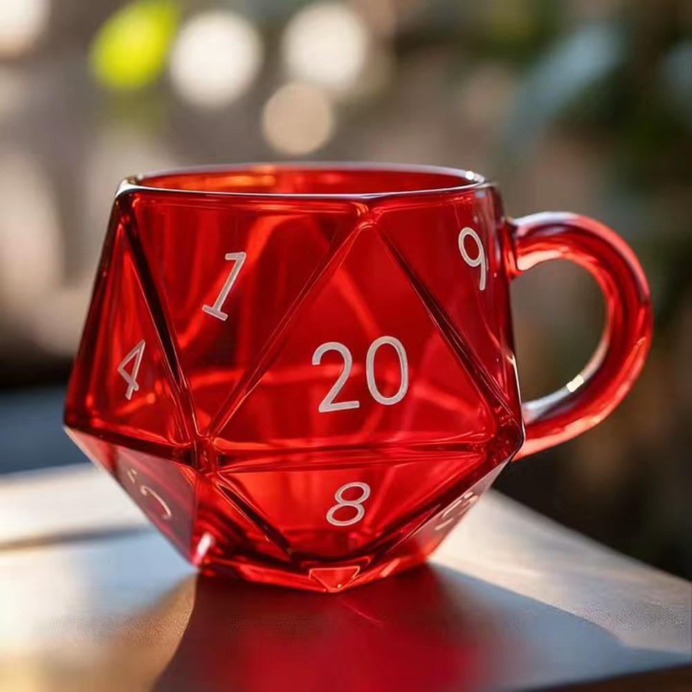 

Transparent Glass Rainbow D20 Dice Mug with Handle Fantasy Themed Polyhedral Dice Coffee Cup Game Mug for RPG Lovers красный