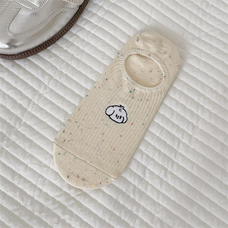 Cartoon Cute Cat-embroidered Boat Socks for Women, Summer Thin, Anti-slip, Non-dropping and Invisible Cotton Socks, Shallow Socks