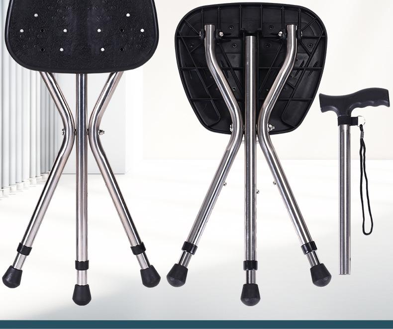 Portable Non-Slip Folding Walking Stick Chair: Three-Legged Aluminum Cane Stool for Elderly