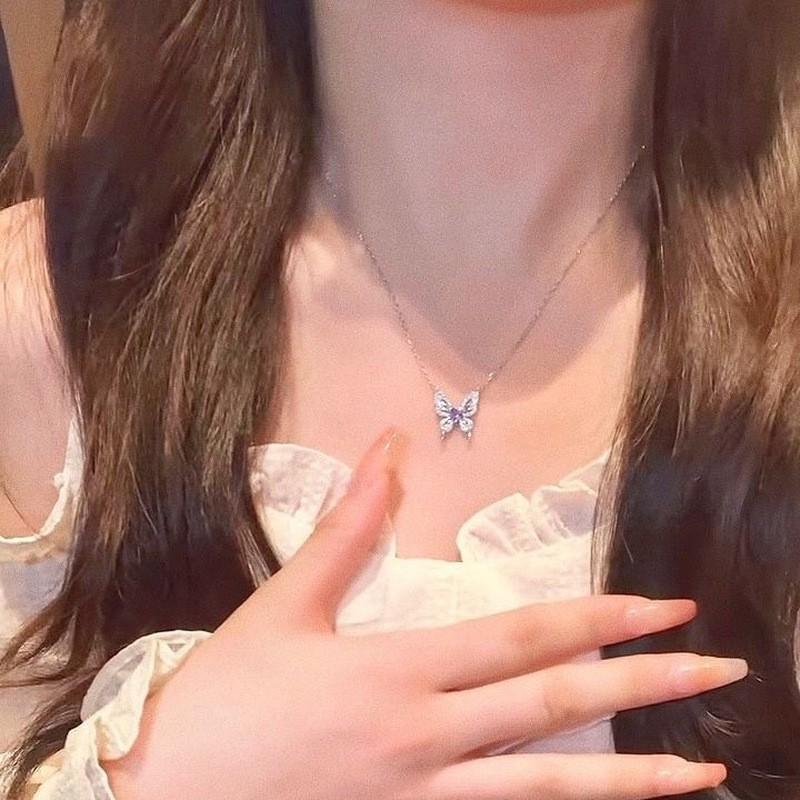 Purple Heart Butterfly Fantasy Necklace: Midsummer Night s Dream High-End Choker for Women