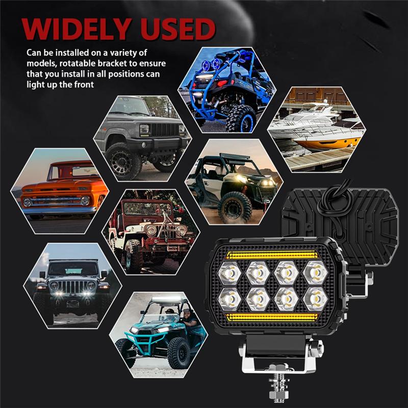 4.5 Inch LED Work Light DRL Daytime Running Light Spotlights Off-Road Lights Yellow+White Light For Trucks UTV ATV Car