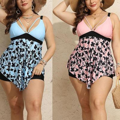 Plus Size Two Pieces Swimsuits Women Print Summer Split Swimsuit Tankini Beachwear Sexy Bikini Swimdress