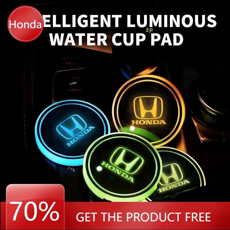 For Honda 2PCS Luminous Car Coaster Water Cup Holder Pad Anti-slip Mats Auto Accessories For Honda CITY CIVIC Mugen Type R Type