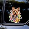 QT2028#15cm Yorkshire Terrier und Blumig Wasserdichter Auto-Dekorationsaufkleber, Geeignet für Autos, Laptops, Stoßstangen, Glasfenster-Aufkleber