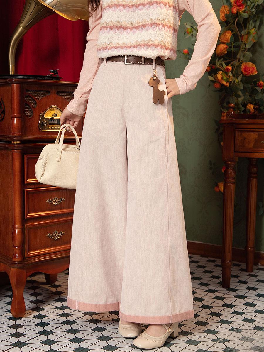 DaYuanSAD Women s Early Spring Color Block Wide-Leg Pants #K10399 L розовый