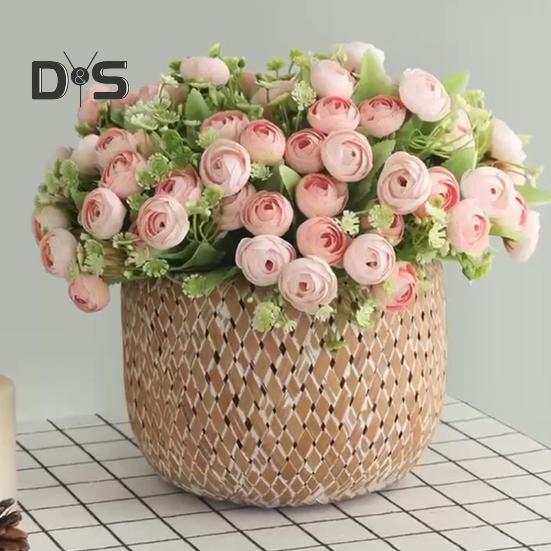 Flori artificiale, rezistente la decolorare, floare de mătase artificială, 15 capete, floare de trandafir artificial, furnituri pentru nuntă