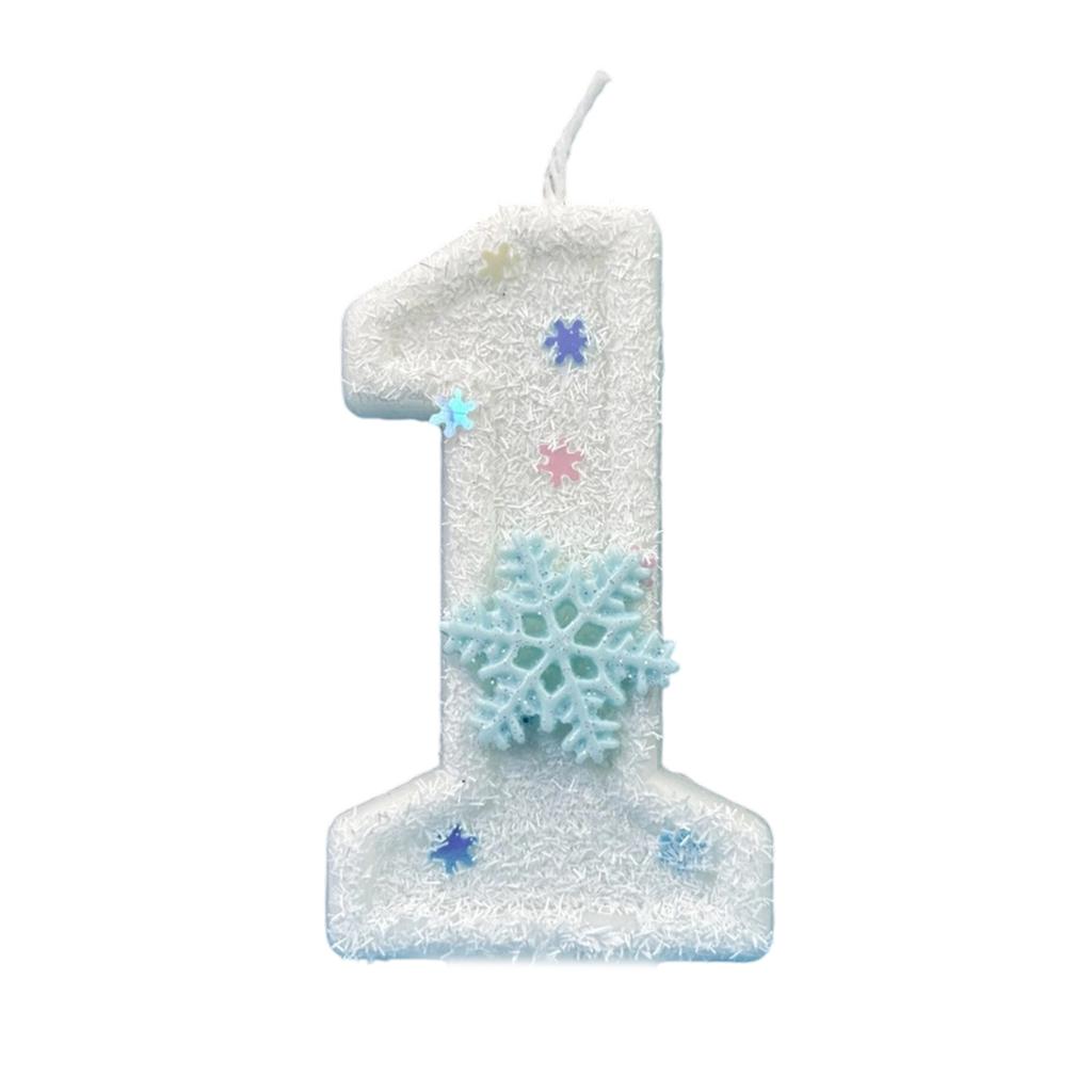 Winter Snowflake Themed Birthday Number Candle with Glittering Sequins For Parties Cakes And Special Occasion Decoration