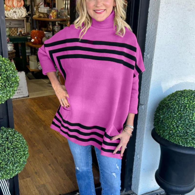 

Women s Black High Neck Striped Longline Loose Fit Sweater with Yellow Brown Accents 2XL розы красного