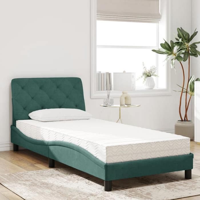 VidaXL Lit avec Matelas, Lit Rembourré avec Coussin de Tête de Lit, Lit Simple, Lit Adulte de Chambre à Coucher Intérieur, 3208631