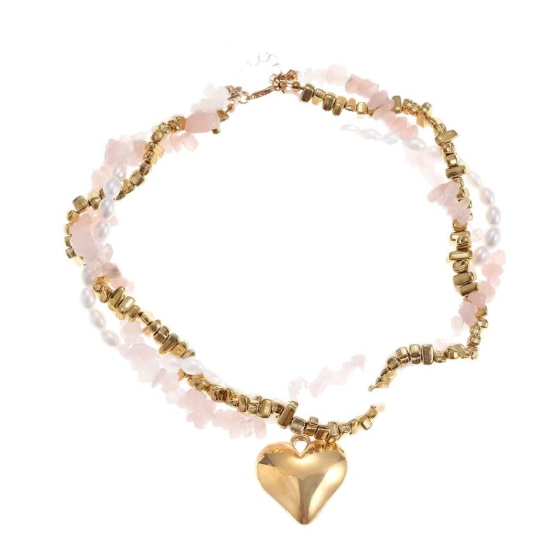 Fashion Elegant Heart Beaded Necklace Boho Irregular Crystal Design for Women Casual Office Date Matching Jewelry Gift