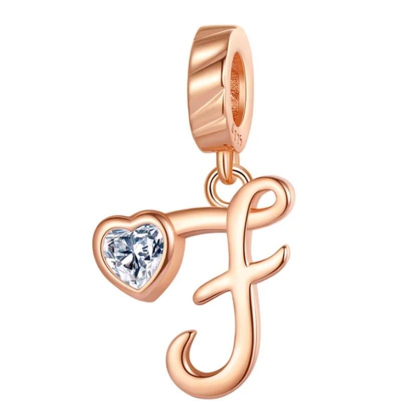 Kupfer 26 Buchstaben A-Z Alphabet Anhänger Charme Roségold Passend für Original Pan Armband Zubehör DIY Schmuck Für Frauen