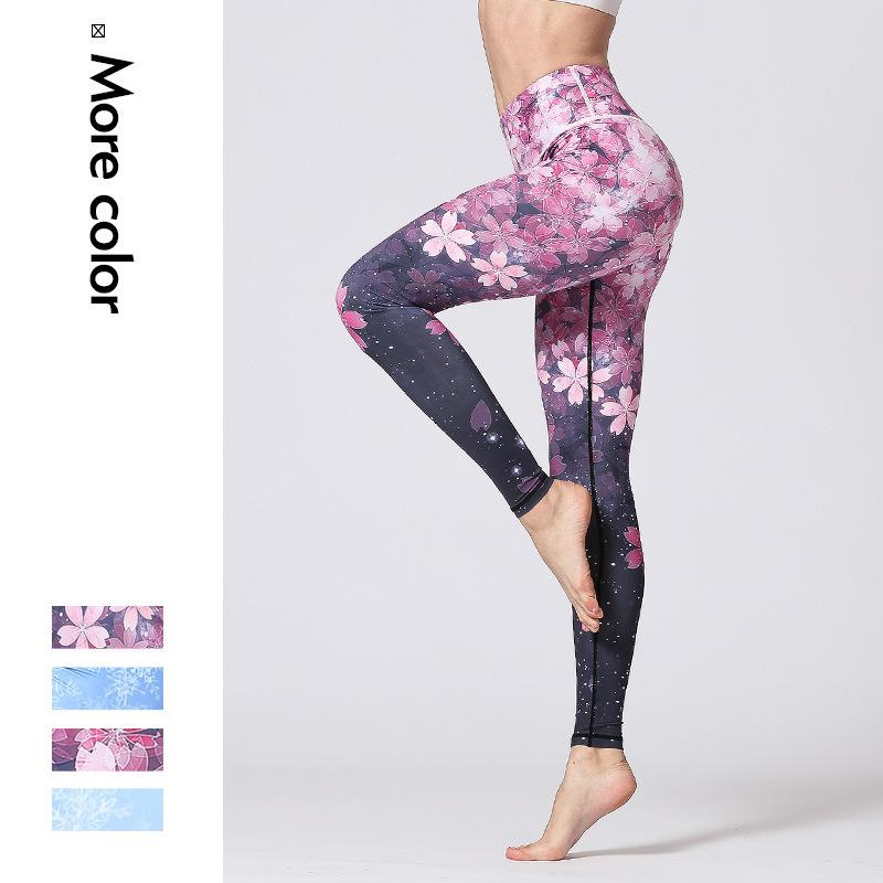 New yoga pants women's cherry blossom print running quick-drying sports leggings fitness yoga clothes