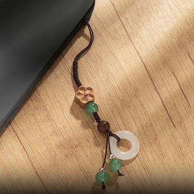 Vintage Style Imitation Jade Beaded Pendant Mobile Phone Lanyard For Women Decoration Gift