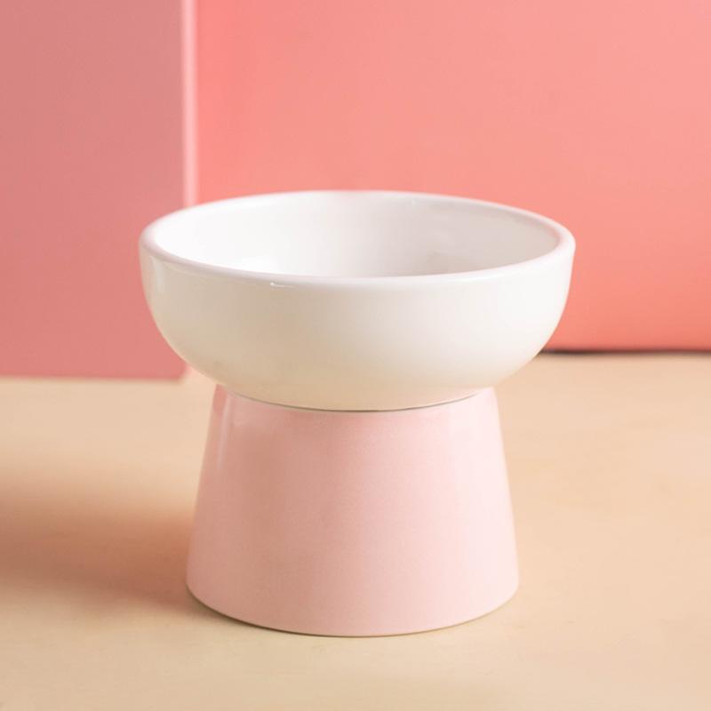 1pc cat bowl, cat food bowl, ceramic high foot protection for cervical spine, anti knock dog bowl, pet water and food, cat bowl розовый