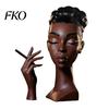 Home Decor Incense Burner Holder, Black Woman Head Sculpture, Multifunctional Desk Handcrafted Aromatherapy Suitable for Bedroom and